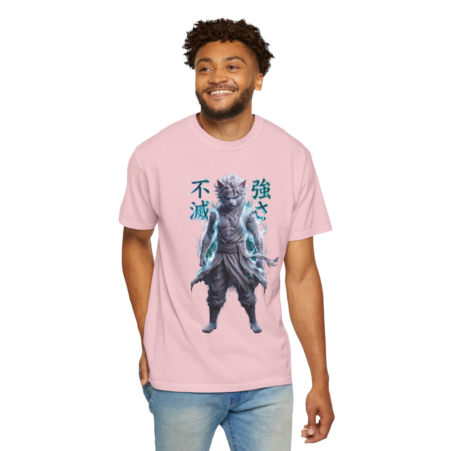 Y2K Cyberpunk Graphic Tee White Silver Cat Warrior Unisex Harajuku Style Streetwear Comfort Colors 1717 T-Shirt