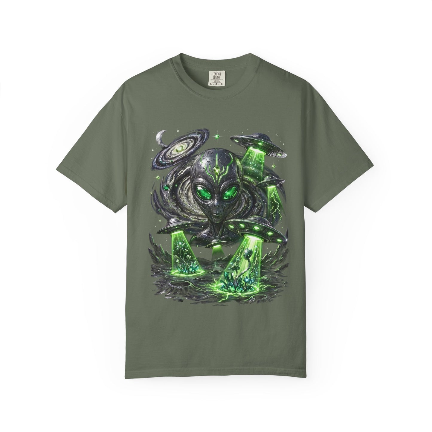 Y2K Cyberpunk Cosmic Space Monster T-Shirt Green Neon Aura Unisex Harajuku Style Streetwear Comfort Colors 1717 Graphic Tee