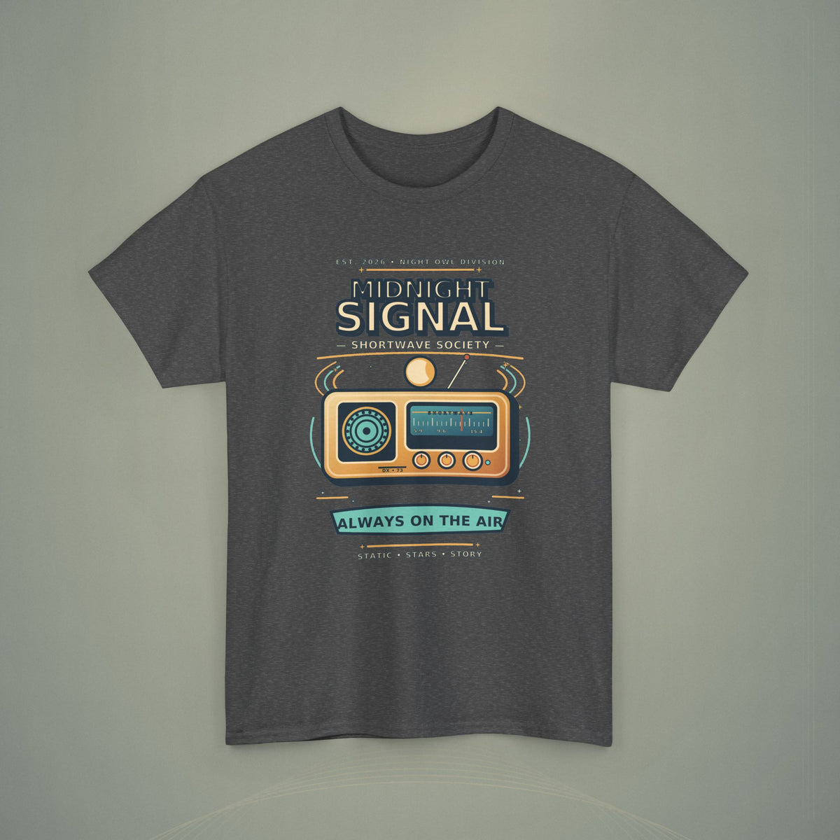 Midnight Signal Shortwave Society Tee | Vintage Ham Radio Operator Graphic Shirt | Gildan 5000