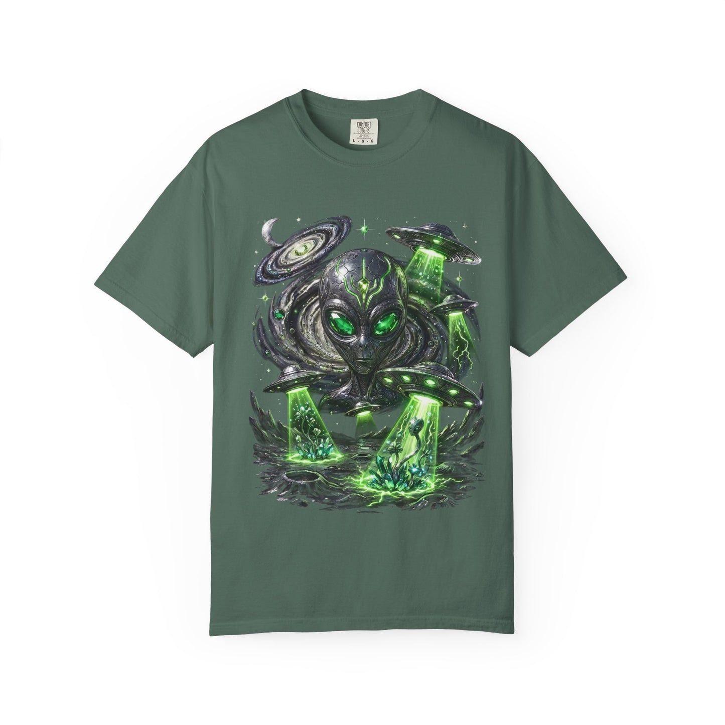 Y2K Cyberpunk Cosmic Space Monster T-Shirt Green Neon Aura Unisex Harajuku Style Streetwear Comfort Colors 1717 Graphic Tee
