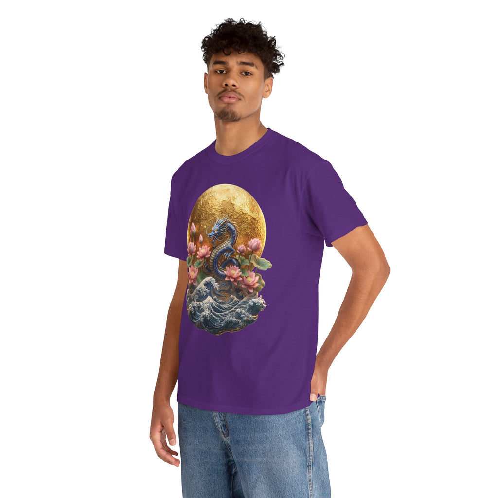 Japanese Dragon & Lotus Moon Graphic Tee - Heavy Cotton Streetwear