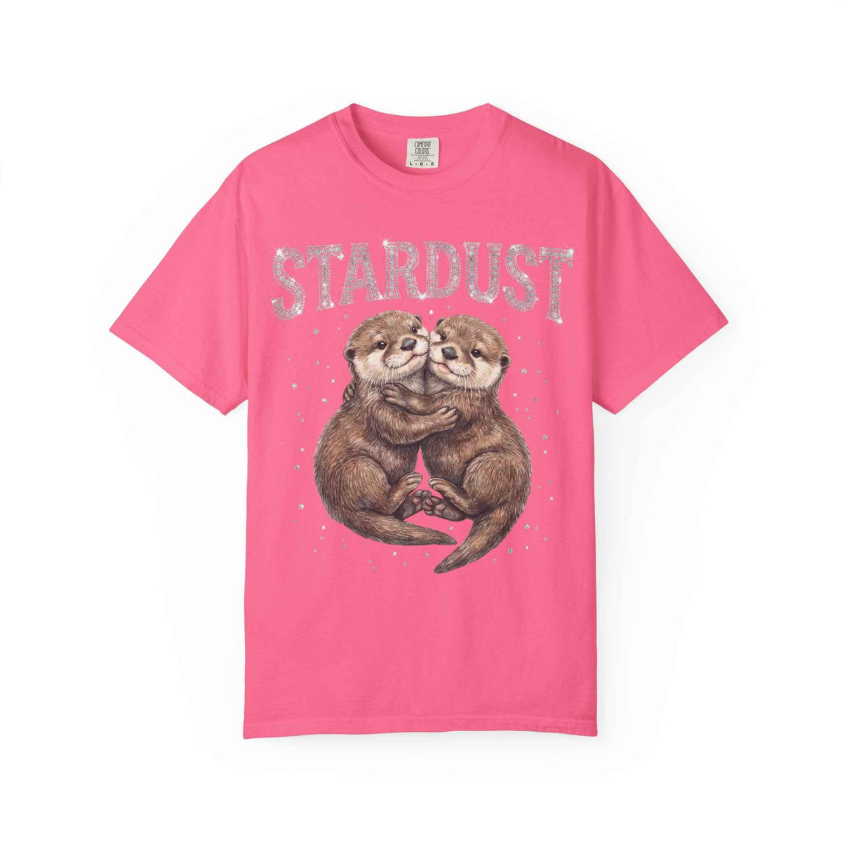 Retro Y2K Stardust Cute Otters Graphic Tee, Heavyweight Rhinestone Font