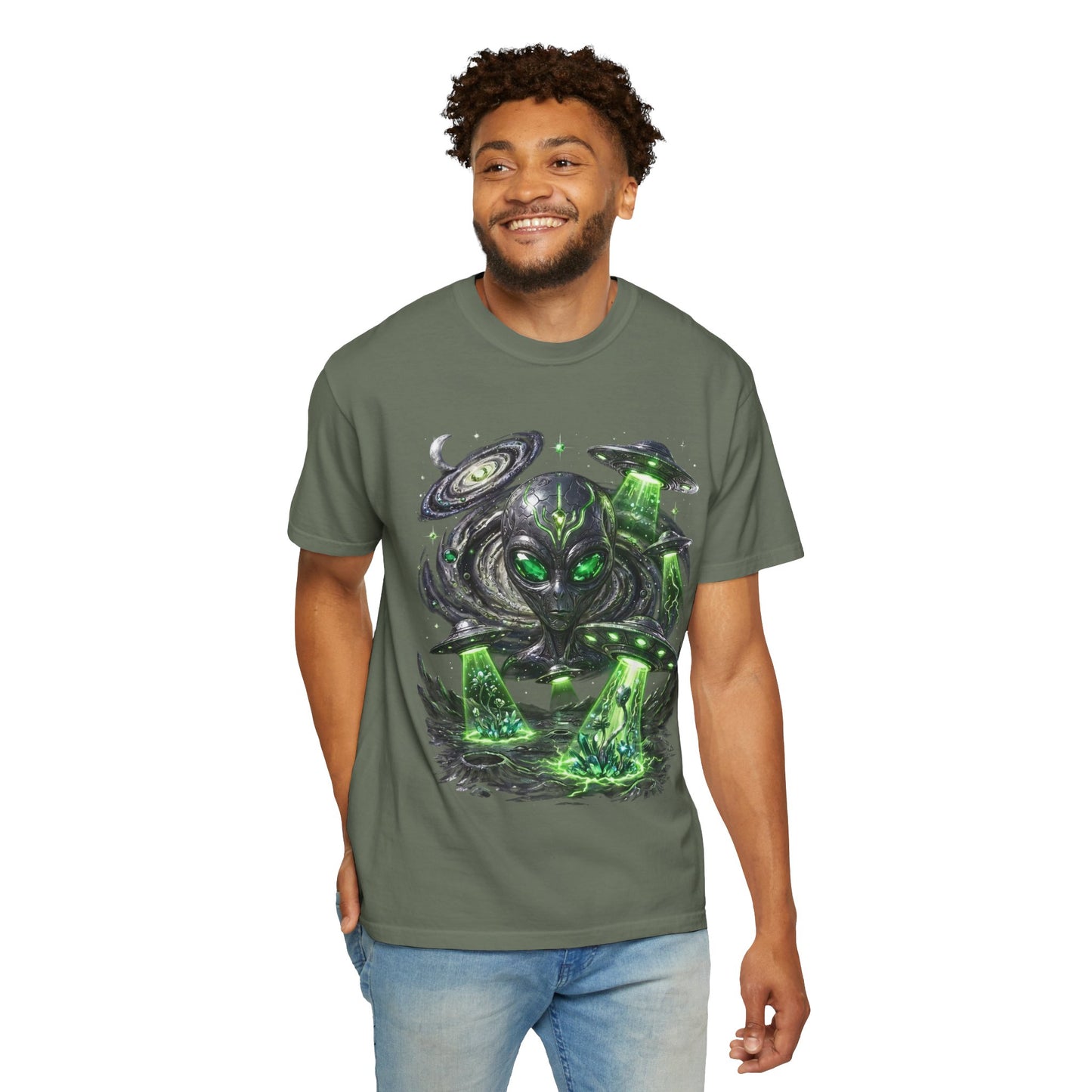 Y2K Cyberpunk Cosmic Space Monster T-Shirt Green Neon Aura Unisex Harajuku Style Streetwear Comfort Colors 1717 Graphic Tee