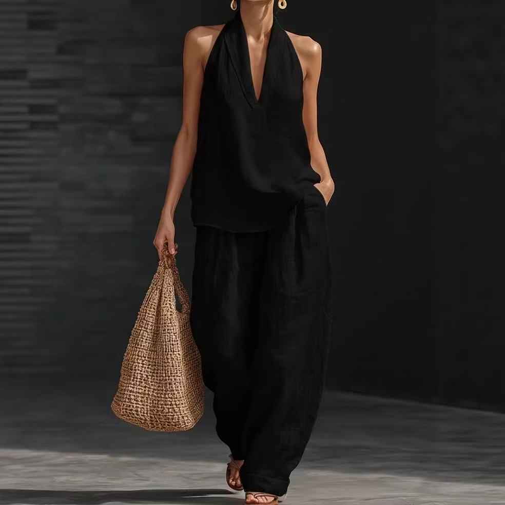 Women's Summer Fashion V-Neck Tank Top & Wide-leg Pants Set