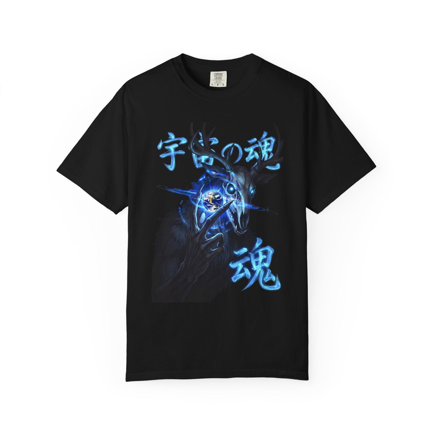 Y2K Cyberpunk Cosmic Skull T-Shirt Blue Neon Energy Aura Unisex Harajuku Style Streetwear Comfort Colors 1717 Graphic Tee