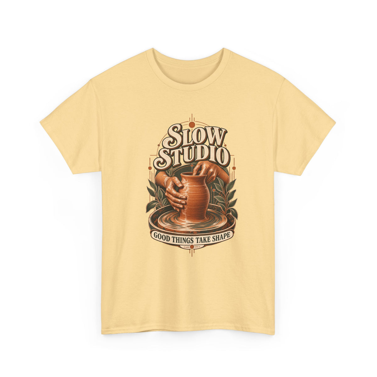 Slow Studio Pottery Wheel Graphic Tee | Good Things Take Shape | Gildan 5000