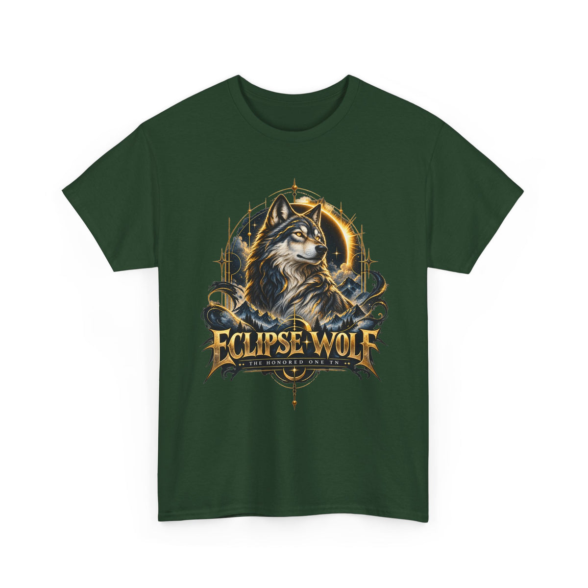 Eclipse Wolf Graphic Tee | Celestial Wolf Streetwear | Gildan 5000