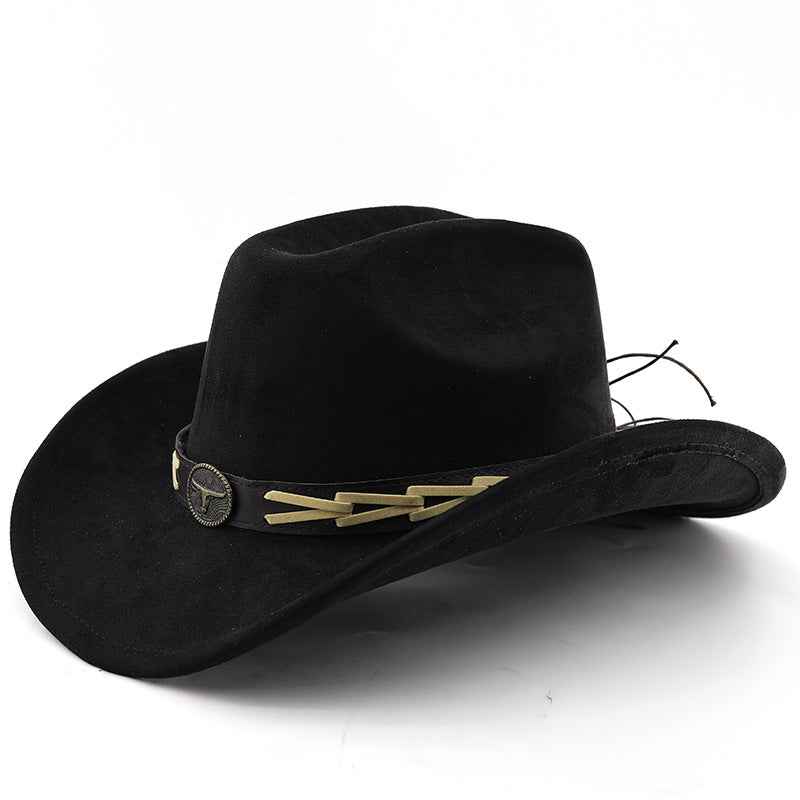 Cowhide Belt Suede Trim Western Cowboy Hat - Polished Style