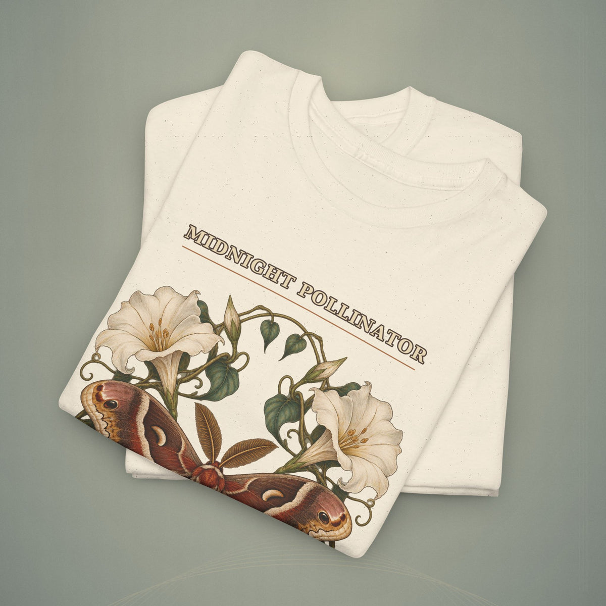 Midnight Pollinator Cecropia Moth & Moonflower Graphic Tee | Vintage Botanical Night Garden Shirt