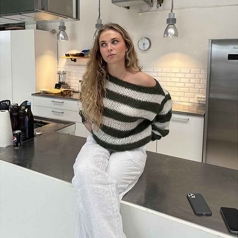 Relaxed Striped Pullover Knit Sweater