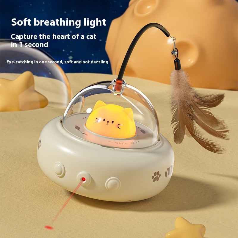 Smart Teaser Electric UFO Cat Teaser Stick with Bell & Replaceable Feathers