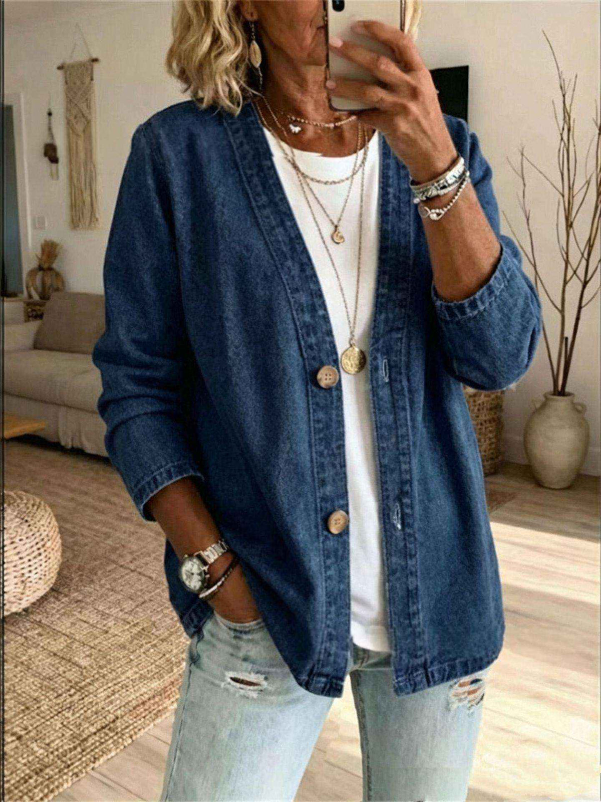 Women's Fashionable Casual Denim Jacket - Comfortable & Stylish Long Sleeve