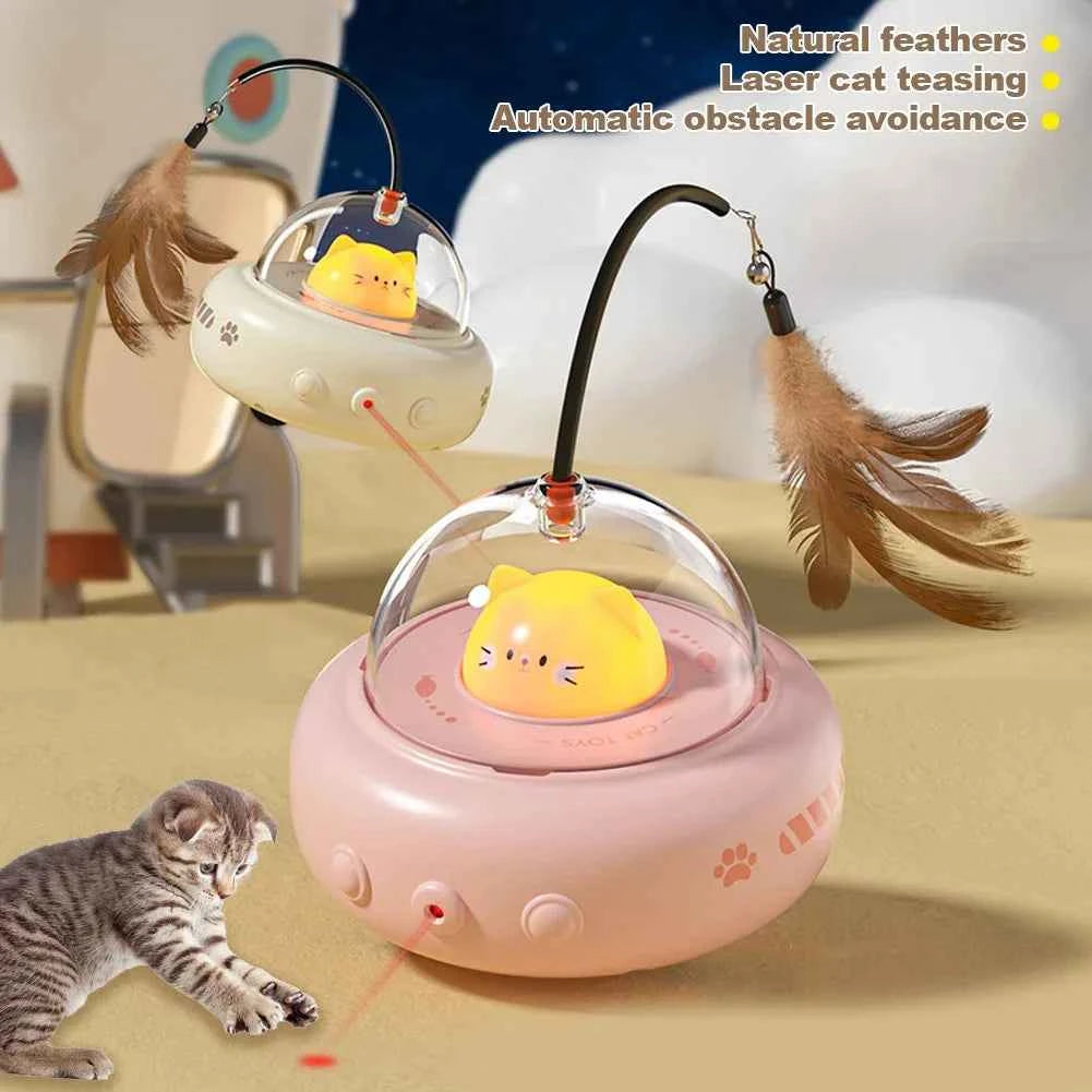 Smart Teaser Electric UFO Cat Teaser Stick with Bell & Replaceable Feathers
