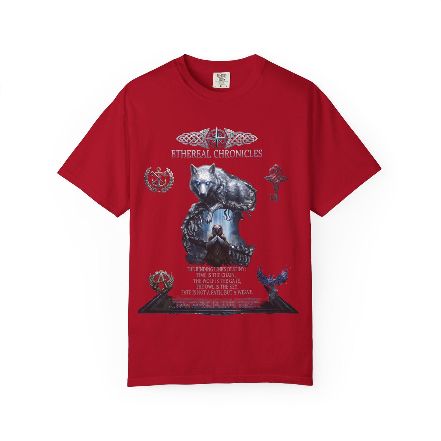 Ethereal Chronicles Graphic Tee | Mythical Wolf & Celestial Owl Shirts for Men & Women | Dark Fantasy Gothic Aesthetics Heavyweight Comfort Colors 1717 T-Shirt