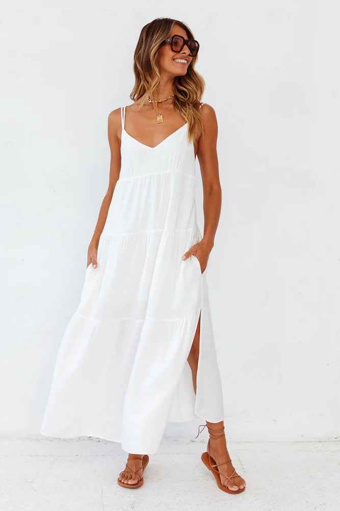 Women's Polyester Carbell Maxi Dress - White