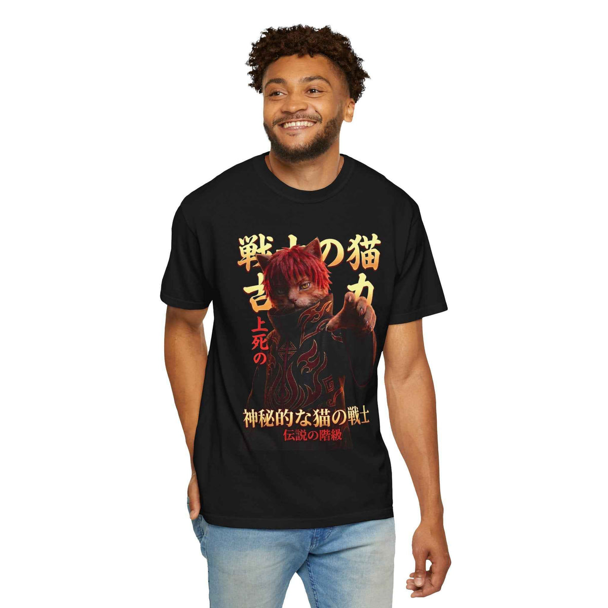 Premium Heavyweight Boxy Tee - Vintage Alternative Red Hair Cat Samurai Graphic T-Shirt | Dark Aesthetic Comfort Colors 1717
