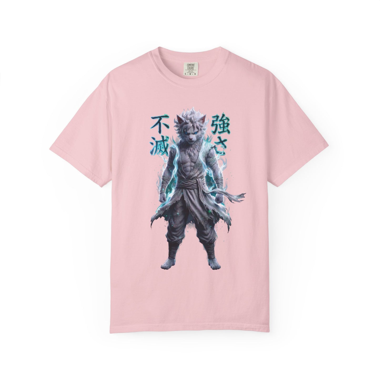 Y2K Cyberpunk Graphic Tee White Silver Cat Warrior Unisex Harajuku Style Streetwear Comfort Colors 1717 T-Shirt