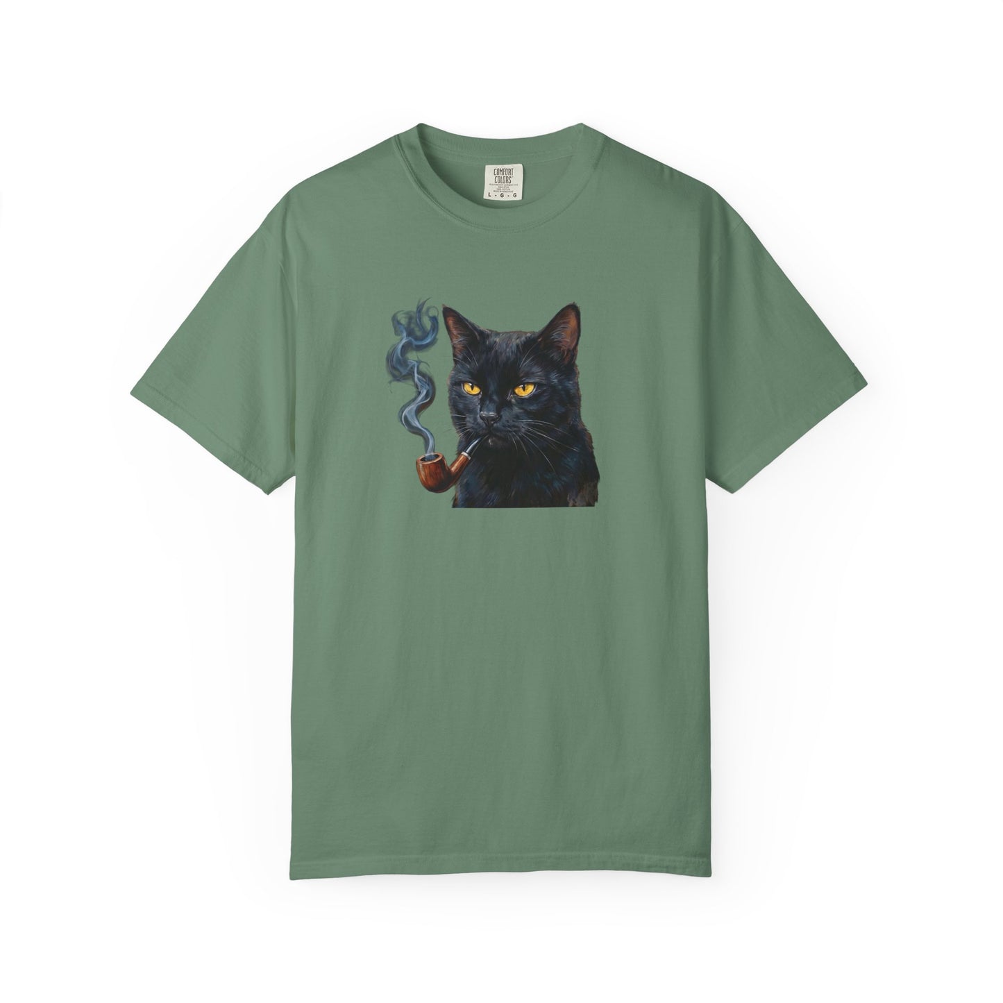 Smoking Cat Graphic T-Shirt — Retro Black Cat with Pipe Tee