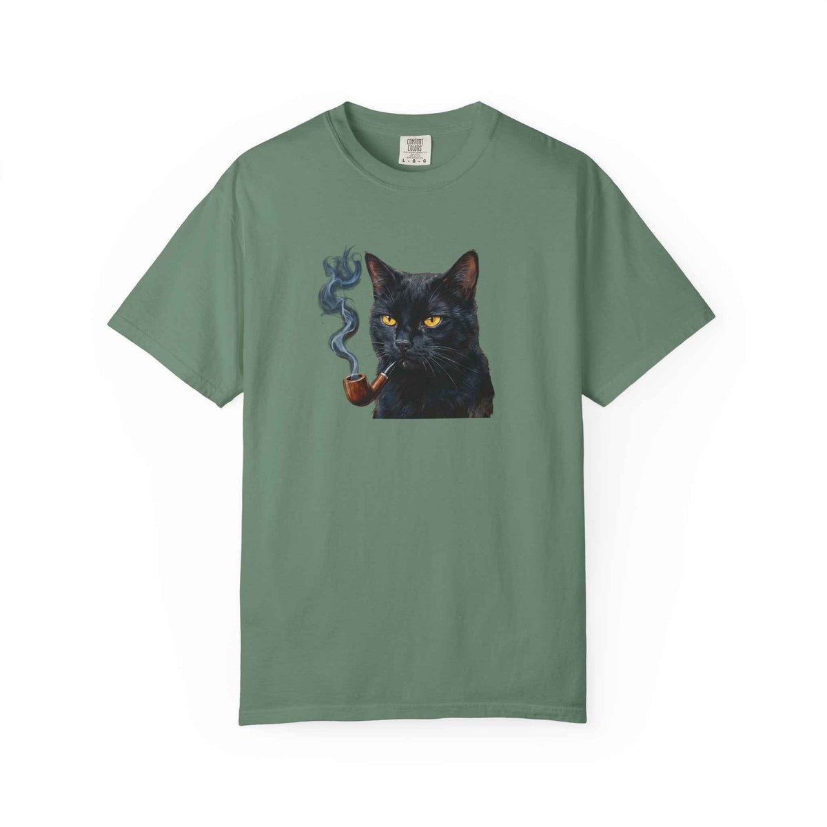 Smoking Cat Graphic T-Shirt — Vintage Noir Cat with Pipe Tee