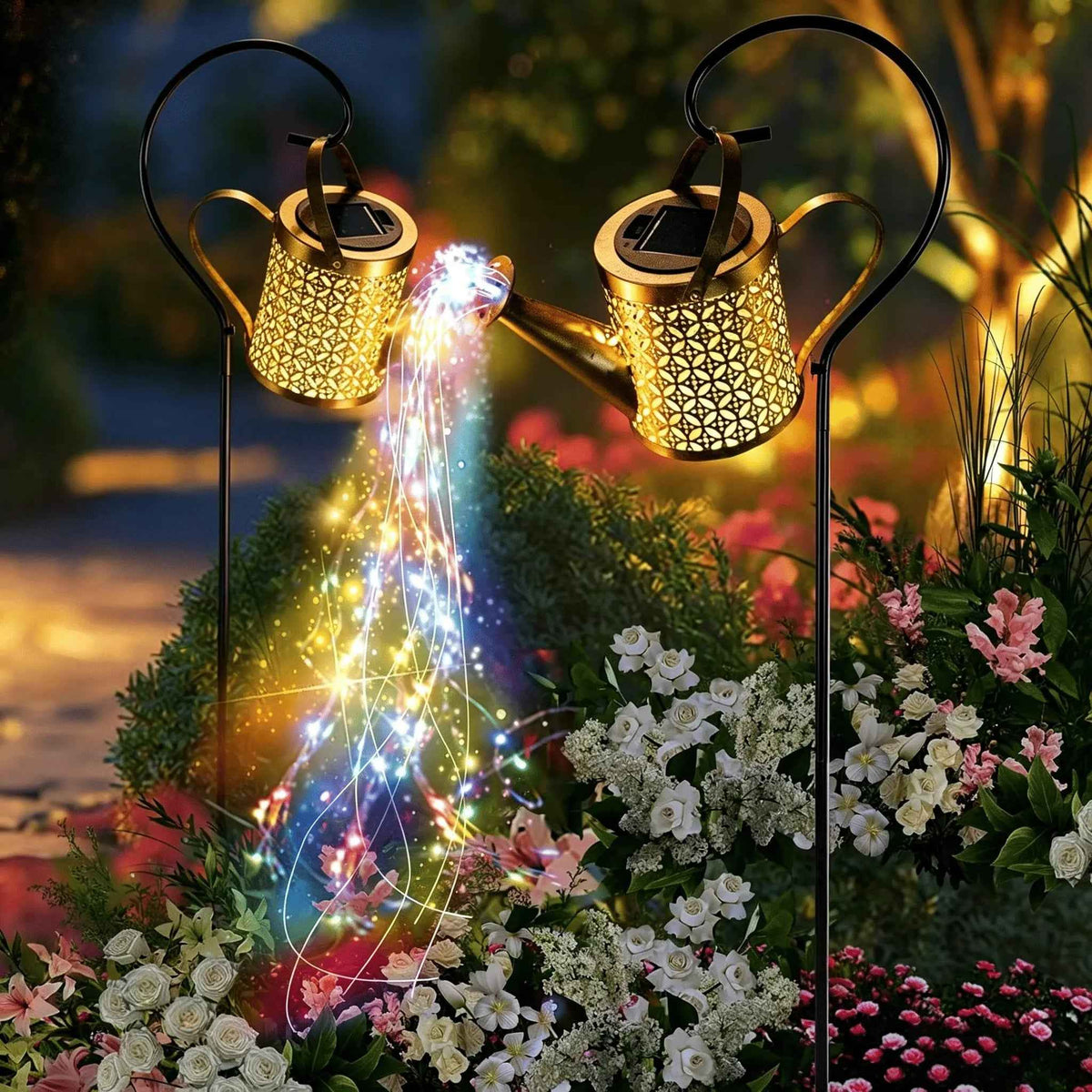 Outdoor Solar Watering Can With Lights Garden Decor Large Solar Powered Lanterns Hanging Waterproof LED Decorative Retro Metal Kettle String Lights For Table Yard Pathway Walkway Gardening Gifts