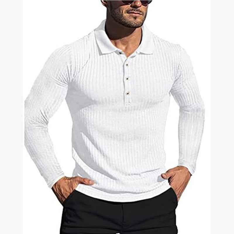Men's Striped Long Sleeve Fitted Polo Shirt - Breathable & Stylish Running Essential
