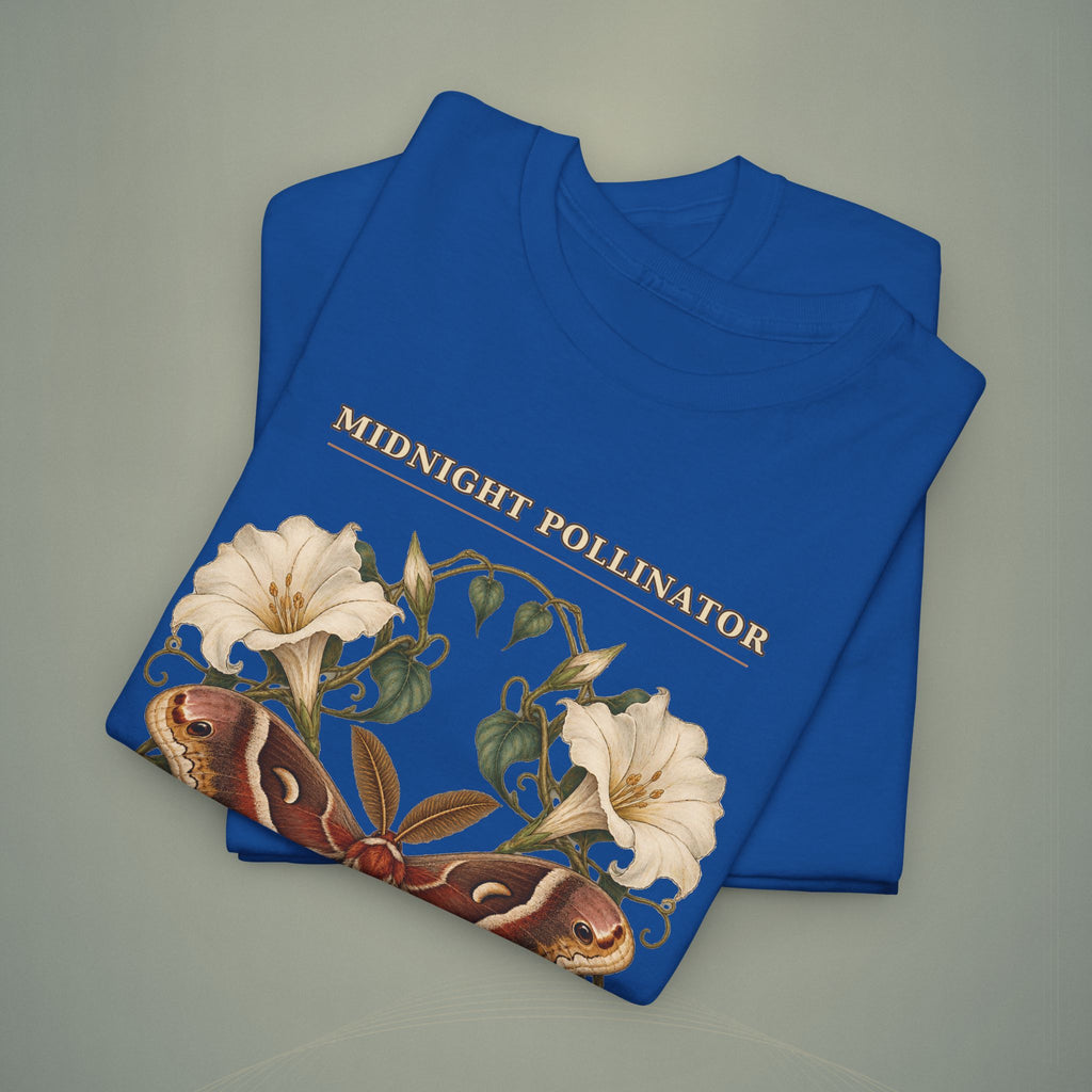 Midnight Pollinator Cecropia Moth & Moonflower Graphic Tee | Vintage Botanical Night Garden Shirt