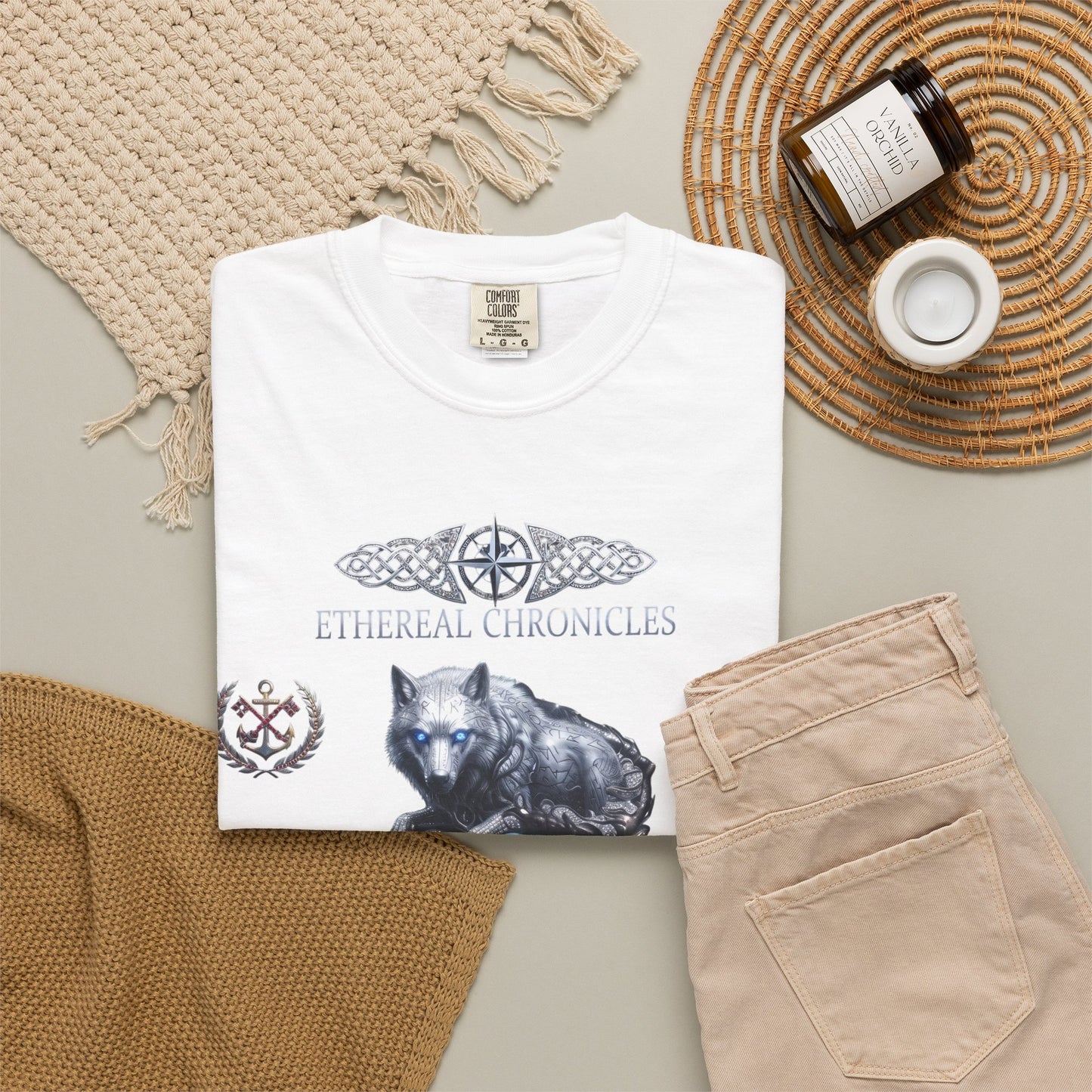 Ethereal Chronicles Graphic Tee | Mythical Wolf & Celestial Owl Shirts for Men & Women | Dark Fantasy Gothic Aesthetics Heavyweight Comfort Colors 1717 T-Shirt