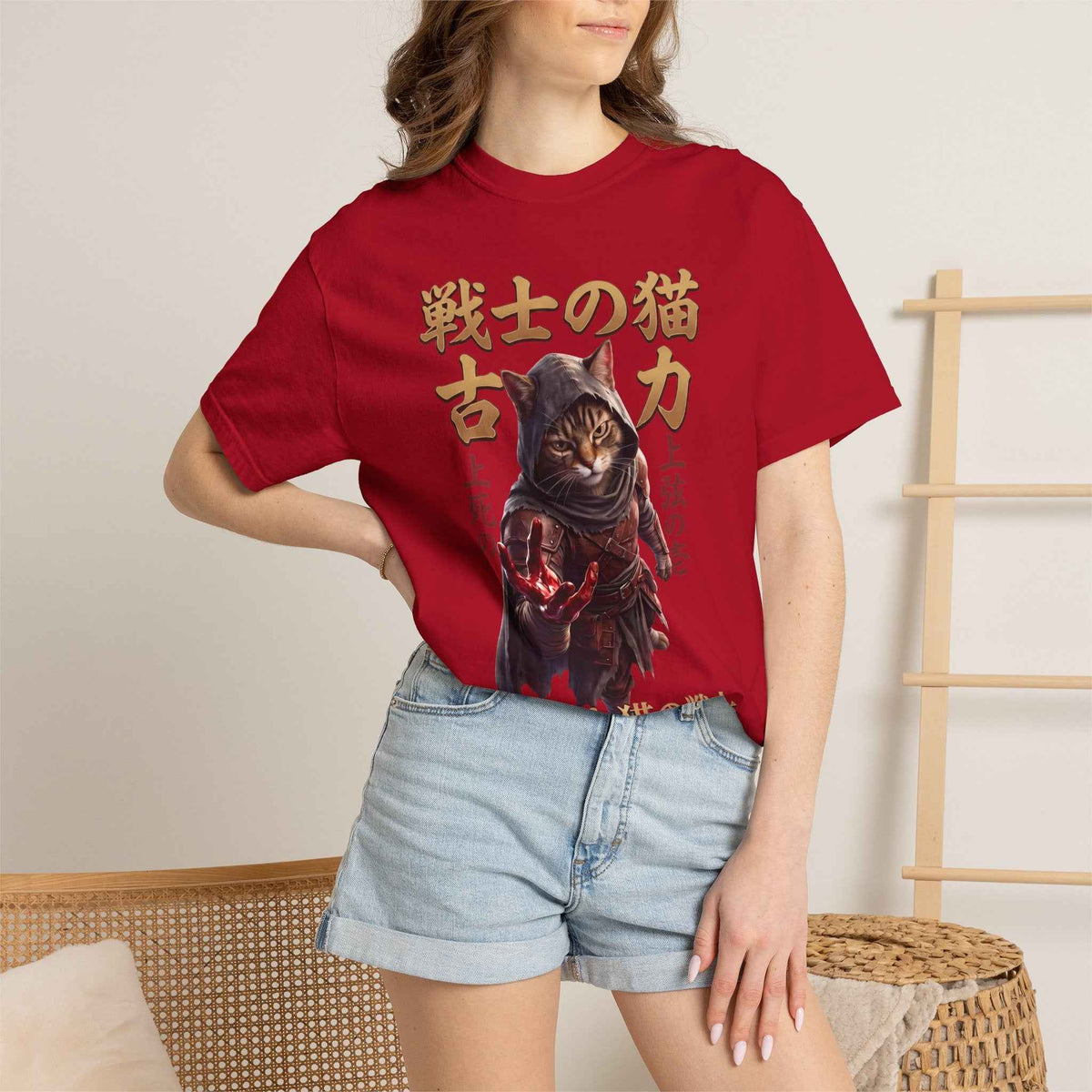 Mystic Warrior Cat Graphic Tee | Dark Aesthetic Japanese Streetwear Shirts for Men & Women | Vintage Manga Heavyweight Comfort Colors 1717 T-Shirt