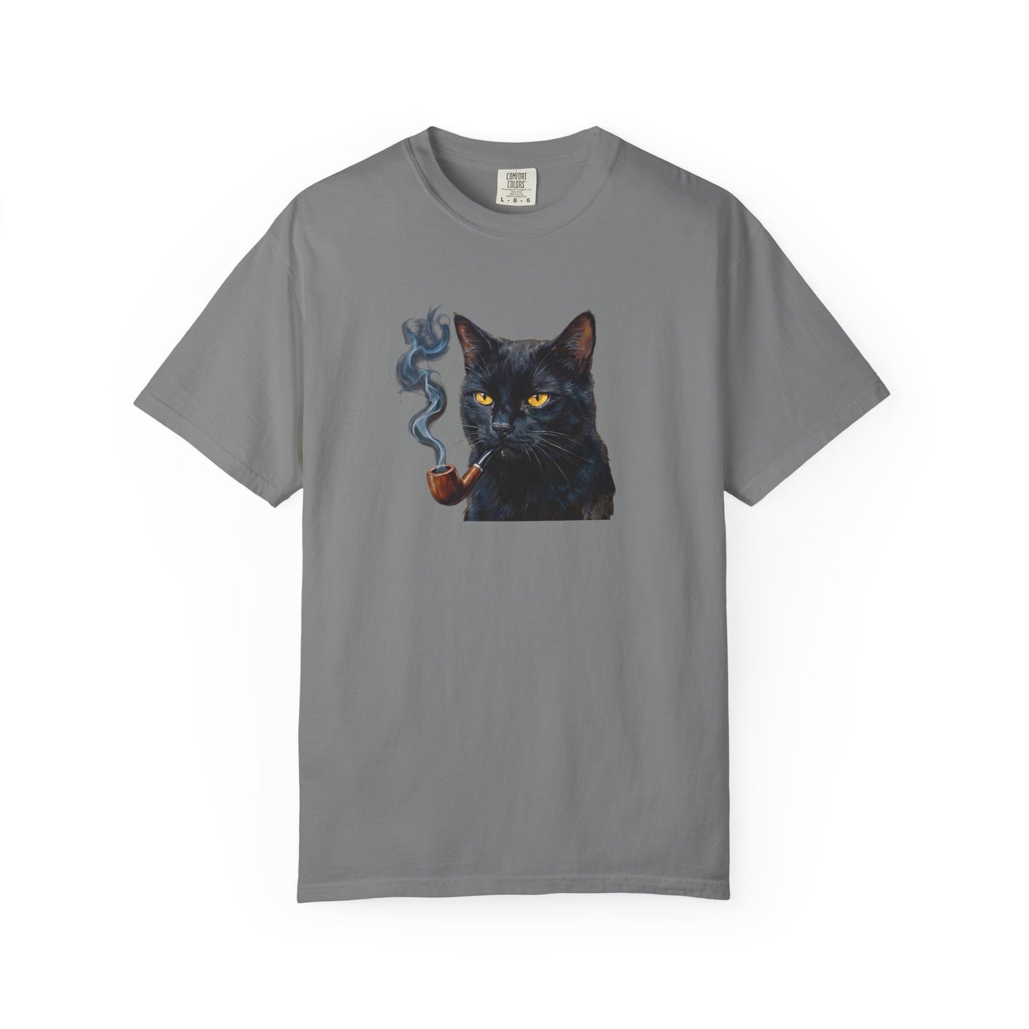 Smoking Cat Graphic T-Shirt — Retro Black Cat with Pipe Tee