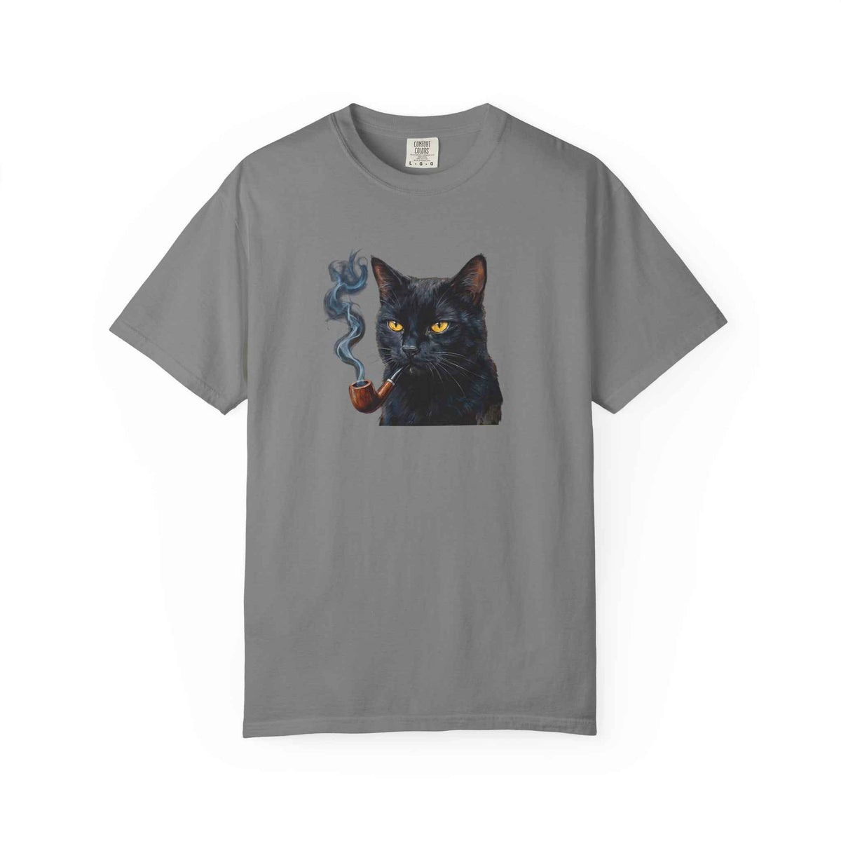 Smoking Cat Graphic T-Shirt — Vintage Noir Cat with Pipe Tee