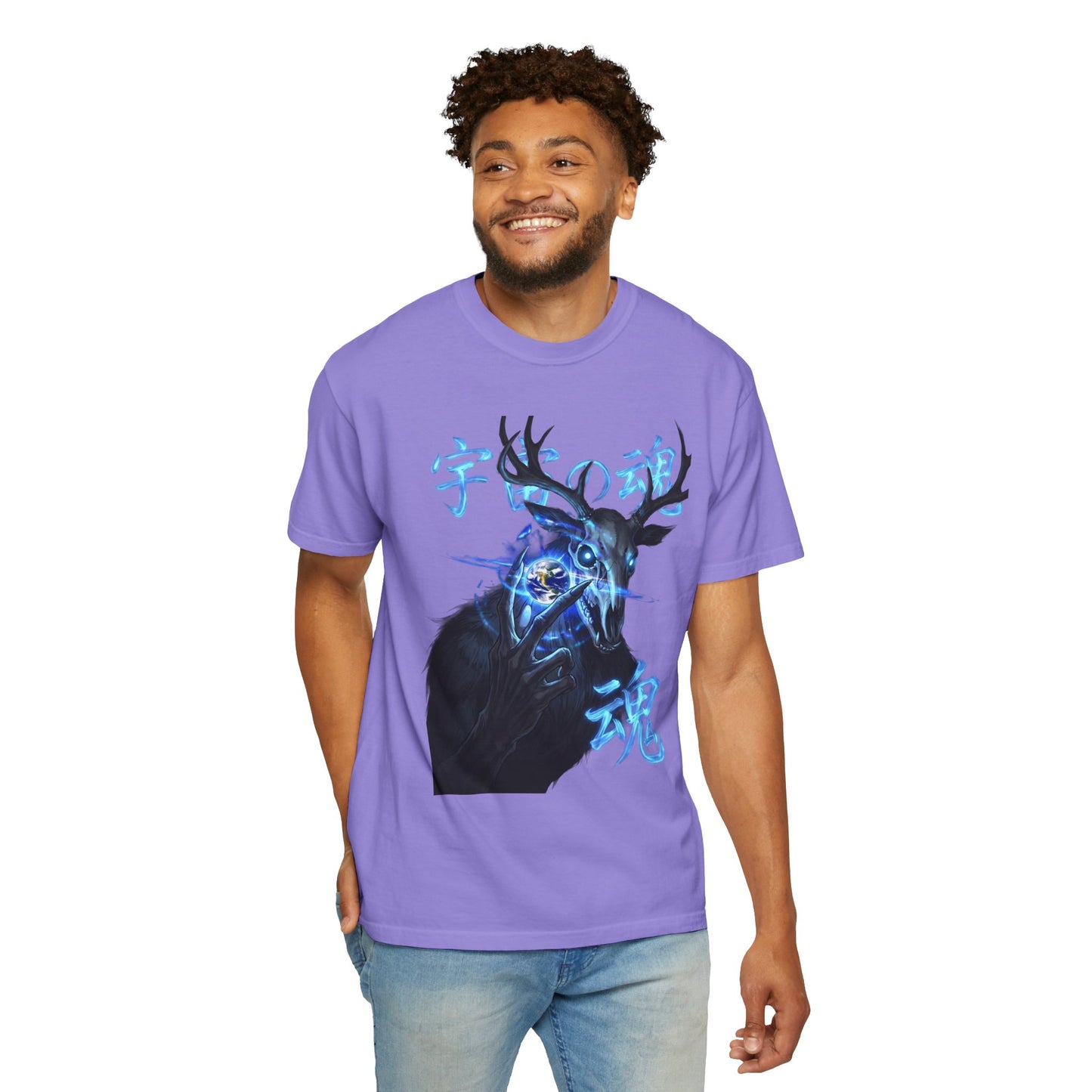 Y2K Cyberpunk Cosmic Skull T-Shirt Blue Neon Energy Aura Unisex Harajuku Style Streetwear Comfort Colors 1717 Graphic Tee