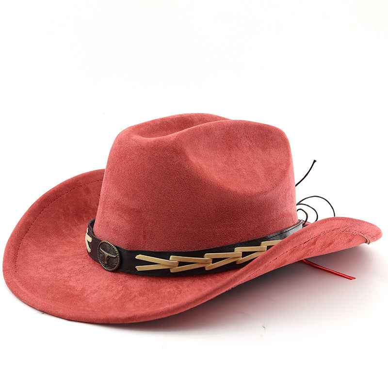 Cowhide Belt Suede Trim Western Cowboy Hat - Polished Style