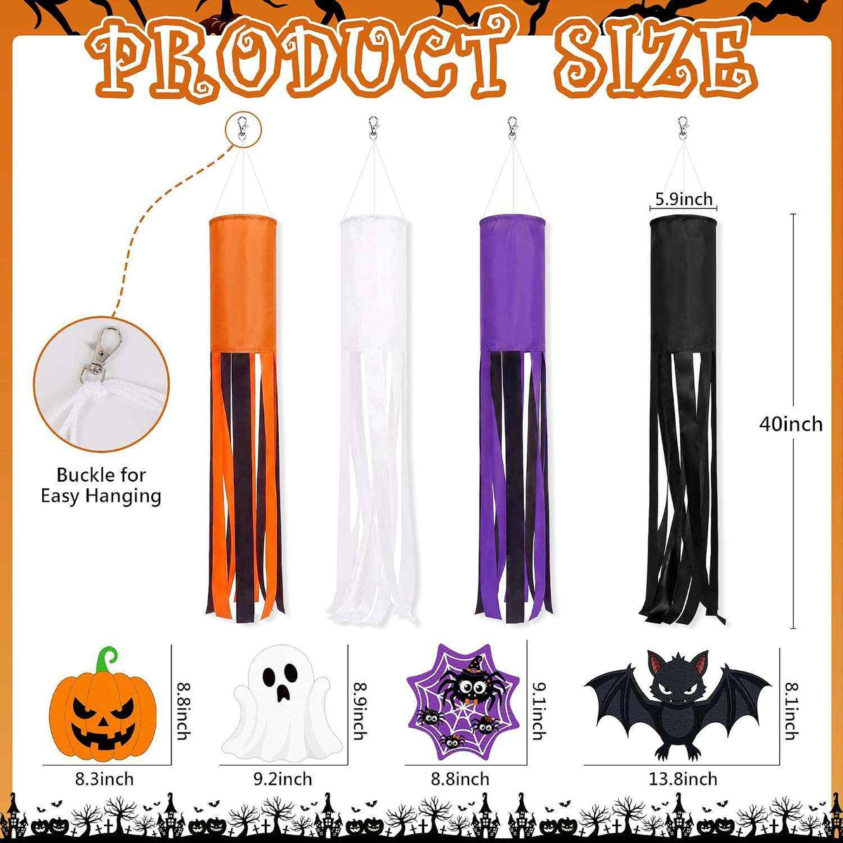 Halloween Windsock Set 4 Pack: Spooky Outdoor Decor for Porches, Gardens & Yards