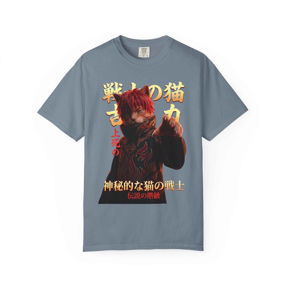 Premium Heavyweight Boxy Tee - Vintage Alternative Red Hair Cat Samurai Graphic T-Shirt | Dark Aesthetic Comfort Colors 1717