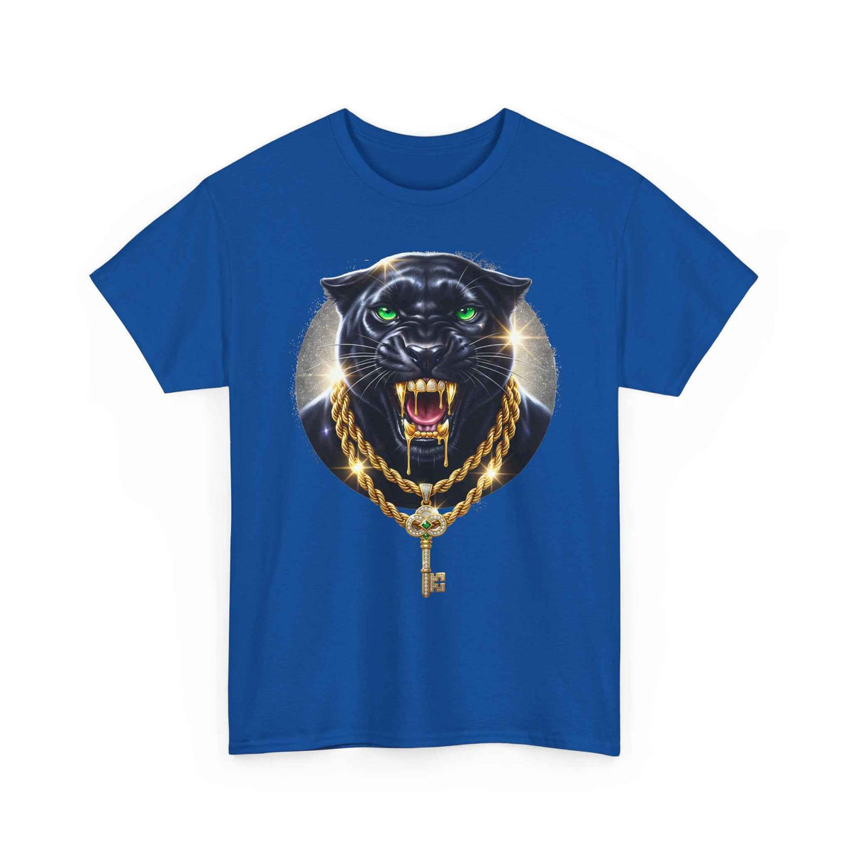 Luxury Black Panther Graphic Tee with Gold Chains & Key