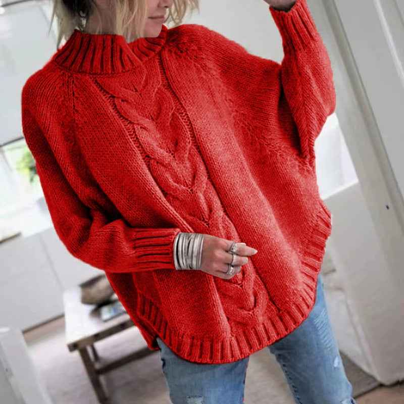 Pullover woman loose sweater - High collar, long sleeve, multiple colors