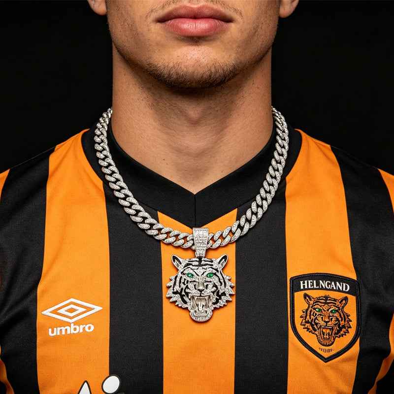 3D Diamond Tiger Head Football Pendant - Zinc Alloy & Stainless Steel