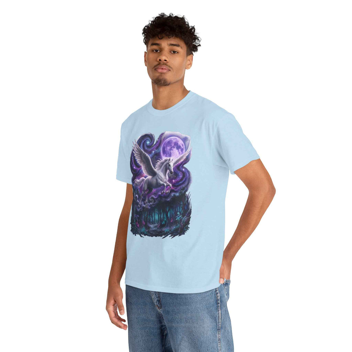 Celestial Pegasus Galaxy Moon Cotton T-Shirt - Cosmic Fantasy Graphic Tee