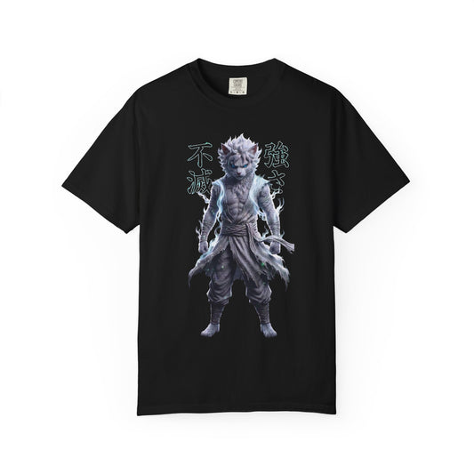 Y2K Cyberpunk Graphic Tee White Silver Cat Warrior Unisex Harajuku Style Streetwear Comfort Colors 1717 T-Shirt