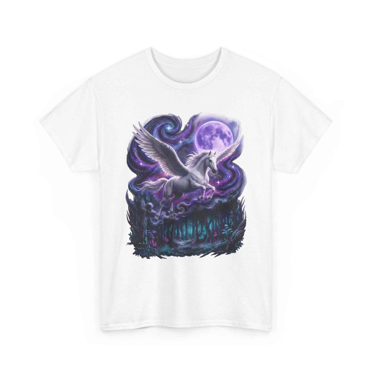 Celestial Pegasus Galaxy Moon Cotton T-Shirt - Cosmic Fantasy Graphic Tee