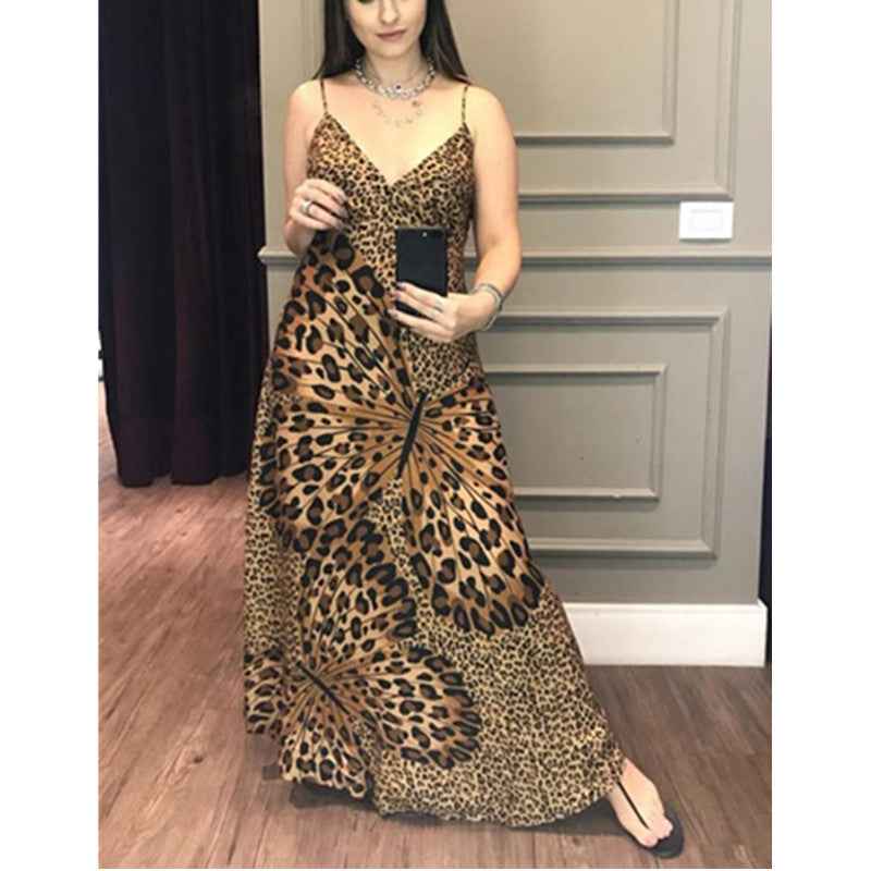 New Leopard Print Butterfly Strap Dress for Women - Lightweight Summer