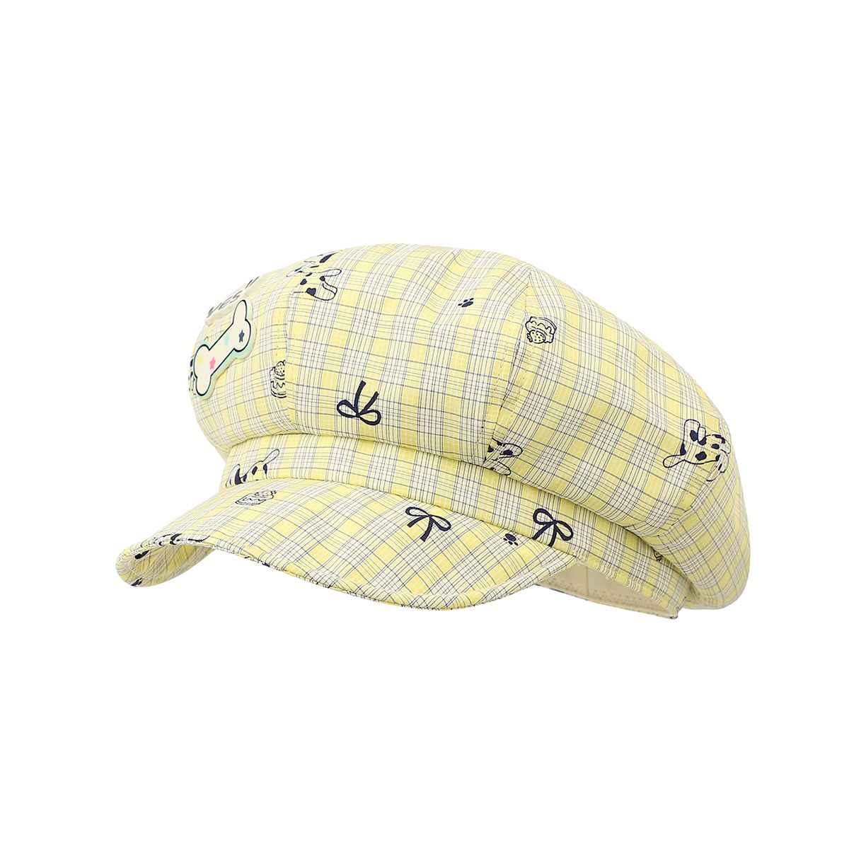 Light Yellow Octagonal Newsboy Hat - Cute Cartoon Puppy Print