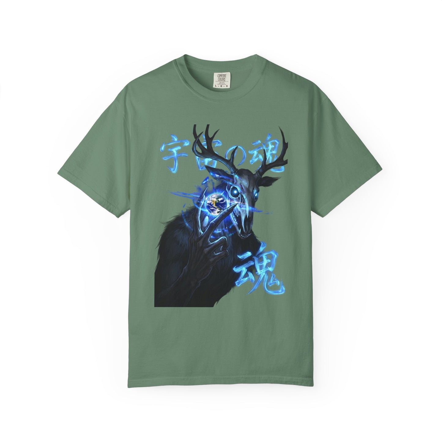 Y2K Cyberpunk Cosmic Skull T-Shirt Blue Neon Energy Aura Unisex Harajuku Style Streetwear Comfort Colors 1717 Graphic Tee