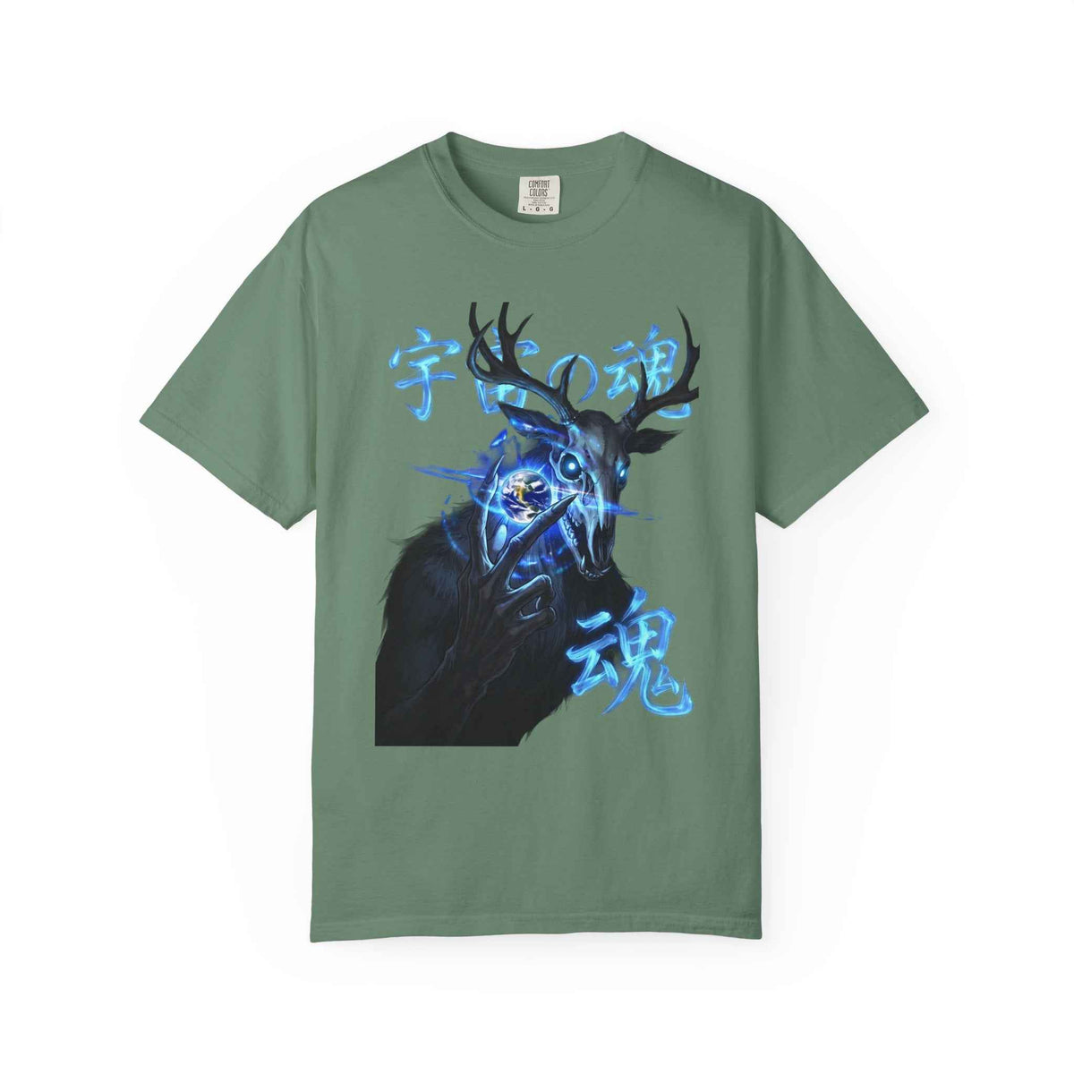 Neon Blue Cosmic Skull Graphic Tee - Unisex Cyberpunk Harajuku Streetwear