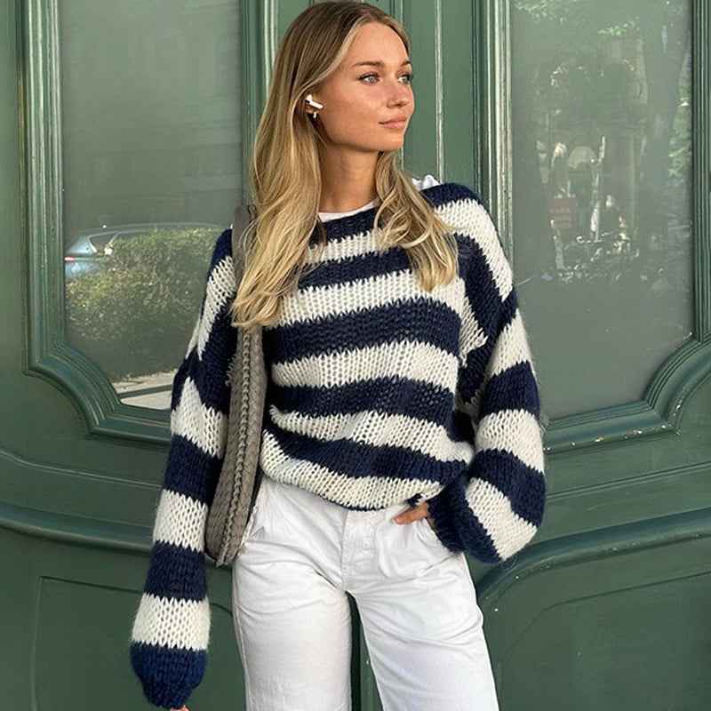 Relaxed Striped Pullover Knit Sweater