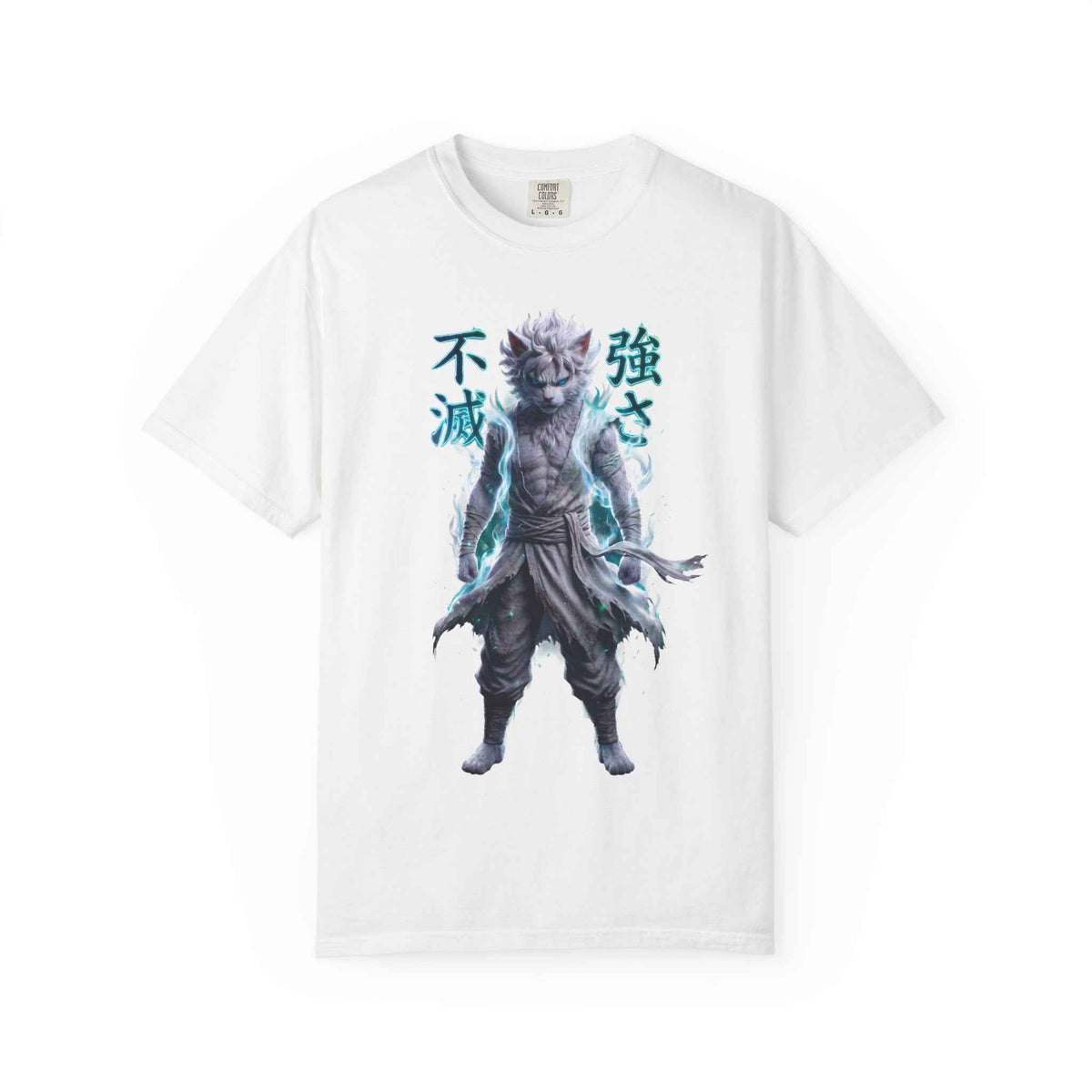 Cyberpunk Cat Warrior Graphic Tee - Harajuku Style, 100% Cotton Premium Tee