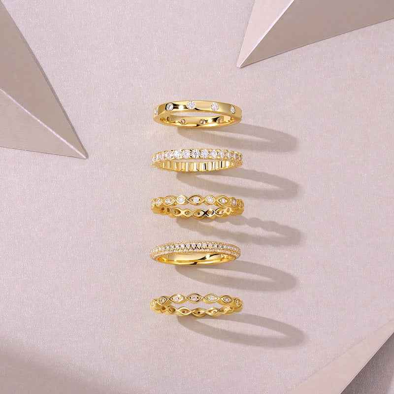 Starlight Eternity Moissanite Ring Set - 5-Piece Stacking Jewelry