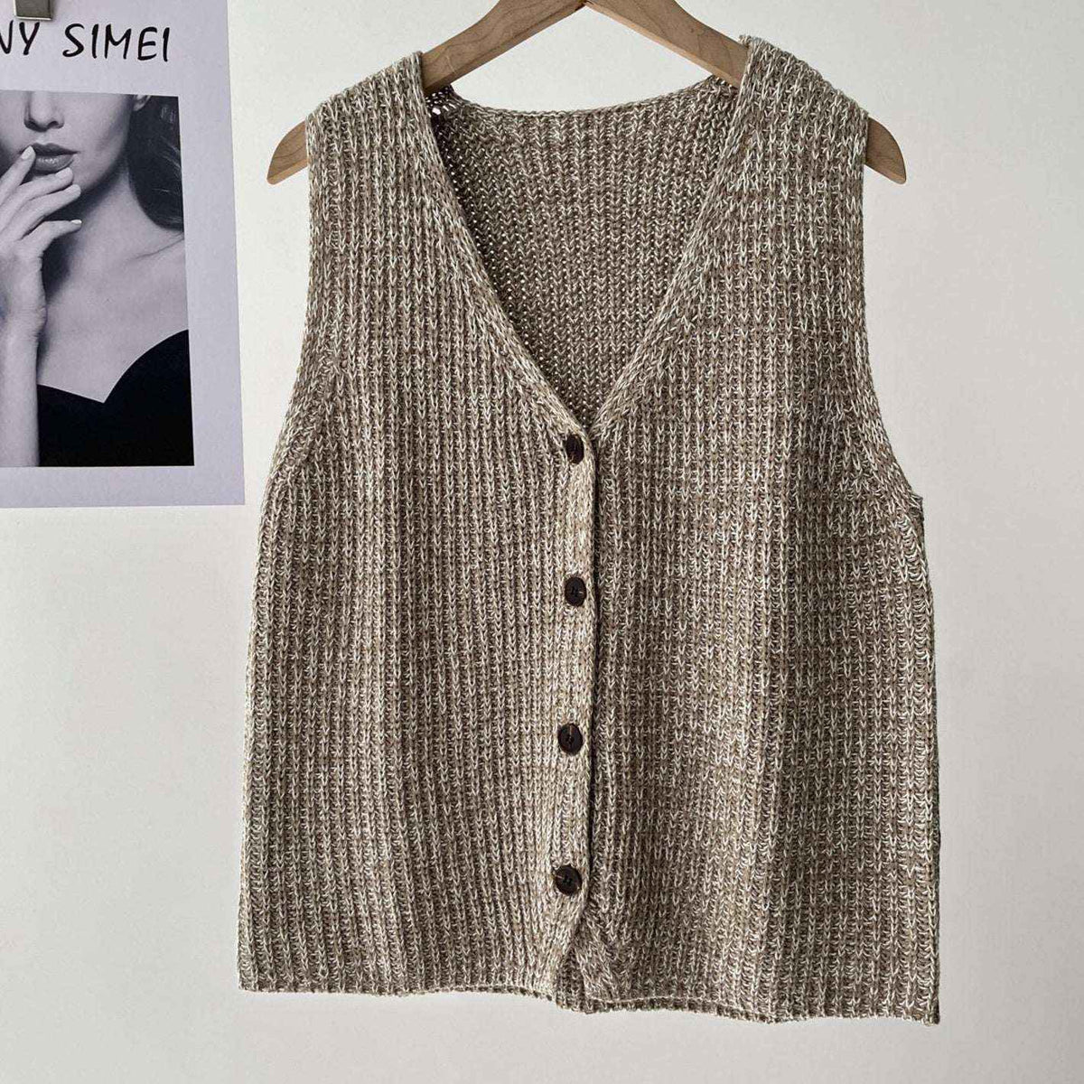 V-Neck Knit Sweater Vest for Office & Commute