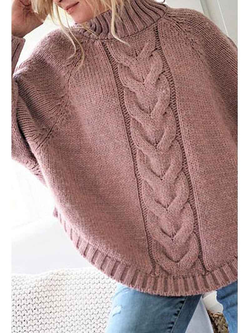 Pullover woman loose sweater - High collar, long sleeve, multiple colors