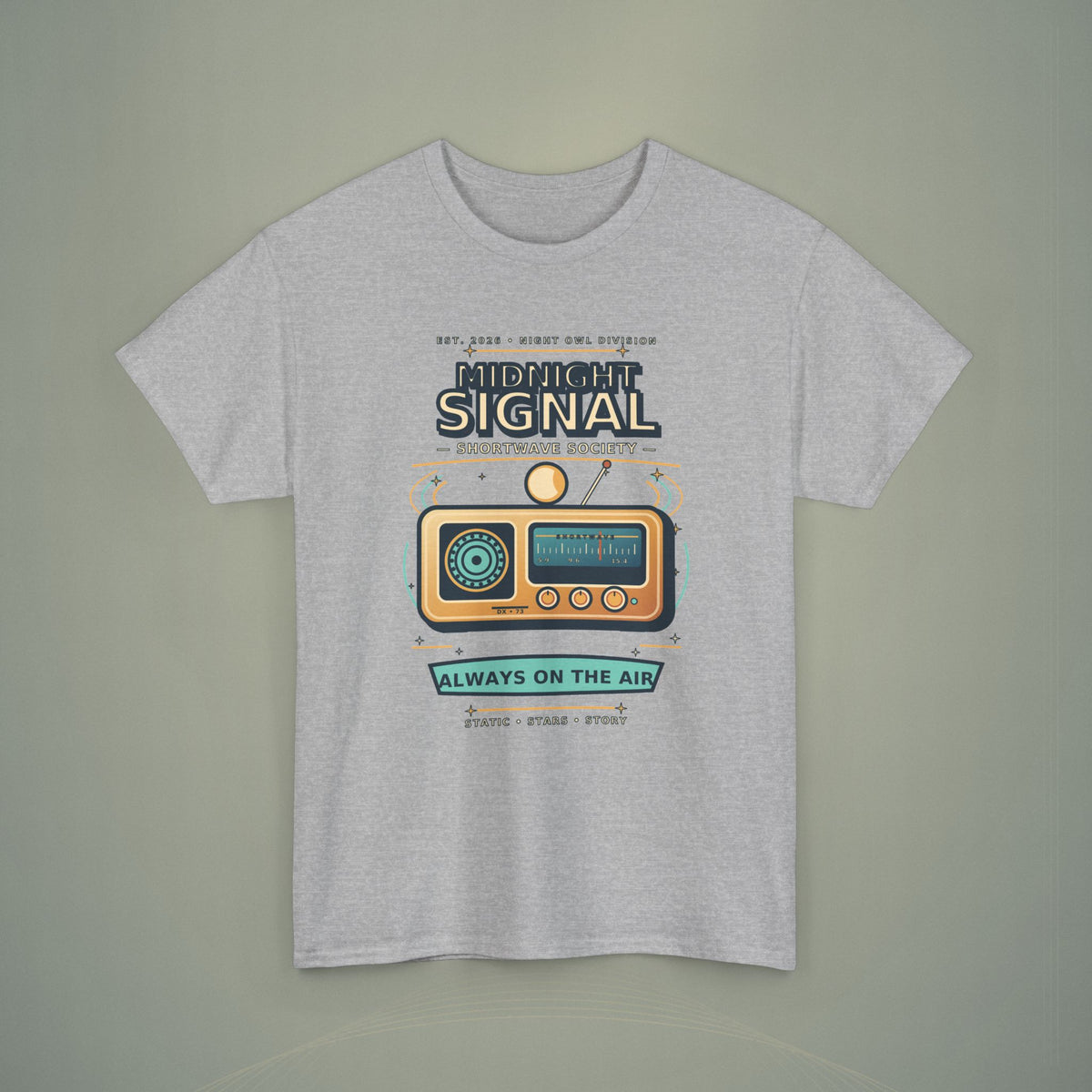 Midnight Signal Shortwave Society Tee | Vintage Ham Radio Operator Graphic Shirt | Gildan 5000